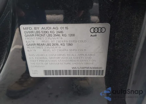 2015 Audi Q5 2.0T Premium from USA, damaged, VIN WA1LFAFPXFA088820